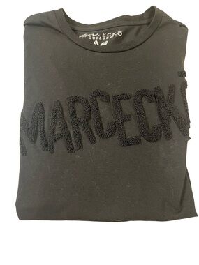 Marc Ecko Black Raised Chenille Logo T-Shirt, Cut & Sew Zippers @ sides